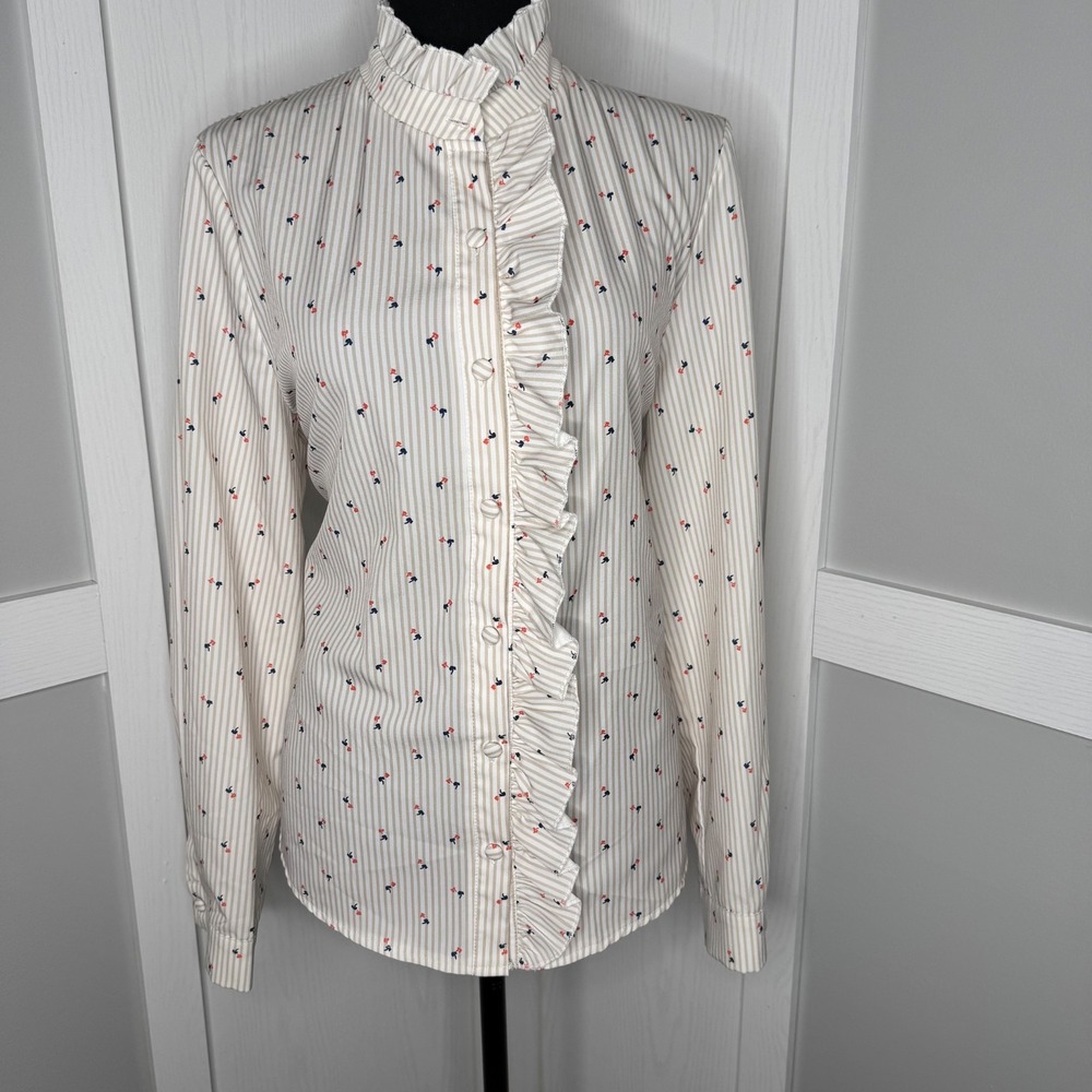 Shein Ruffle Front Striped Blouse Long Sleeve Button Up | Size Medium Women's‎